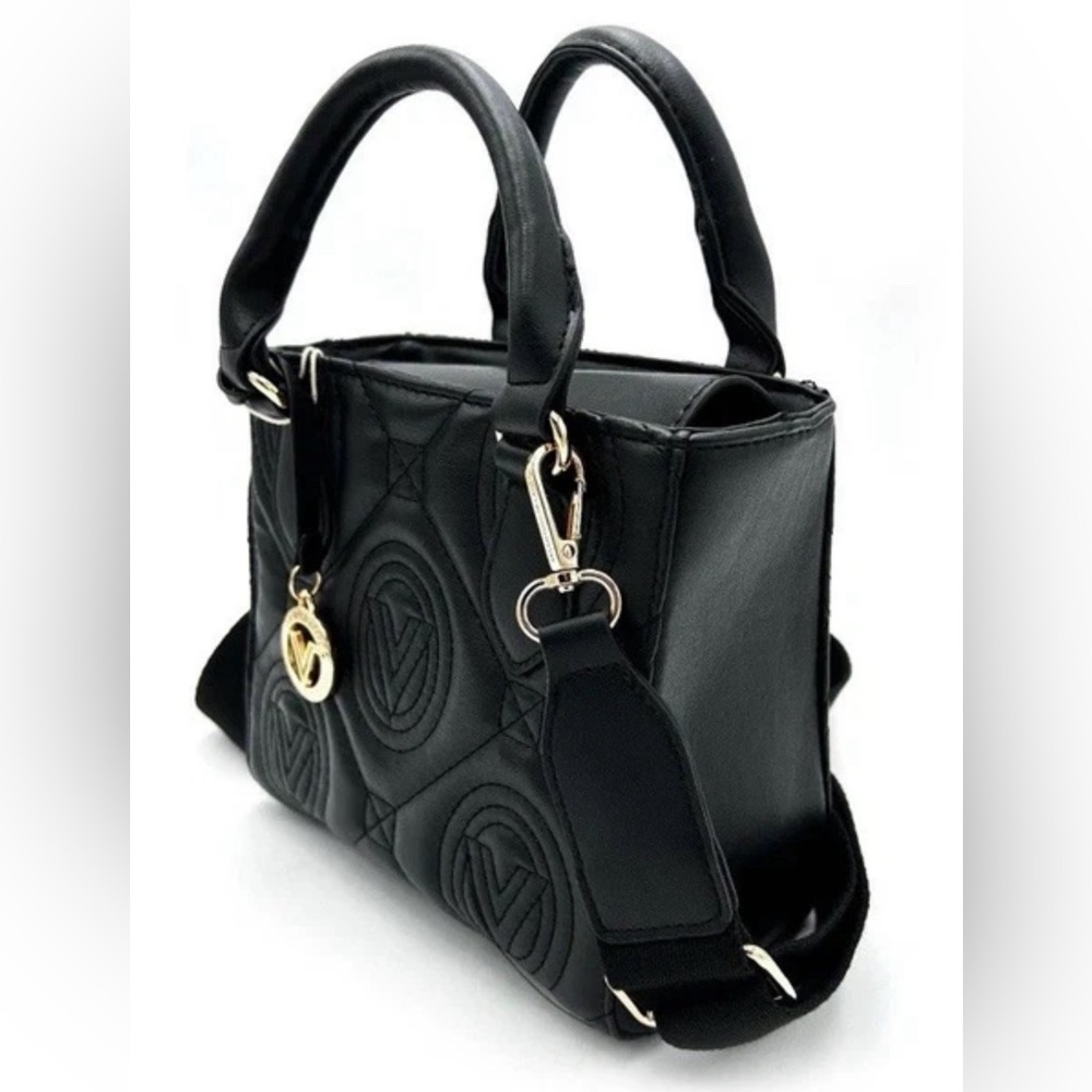 Valentino Orlandi Quilted Black Vegan Leather Satchel / Crossbody – NWT - Picture 4 of 7